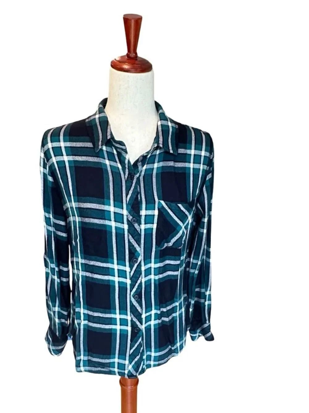Rails Women's Flannel Plaid Button Down Blue/Green - Black - White Small